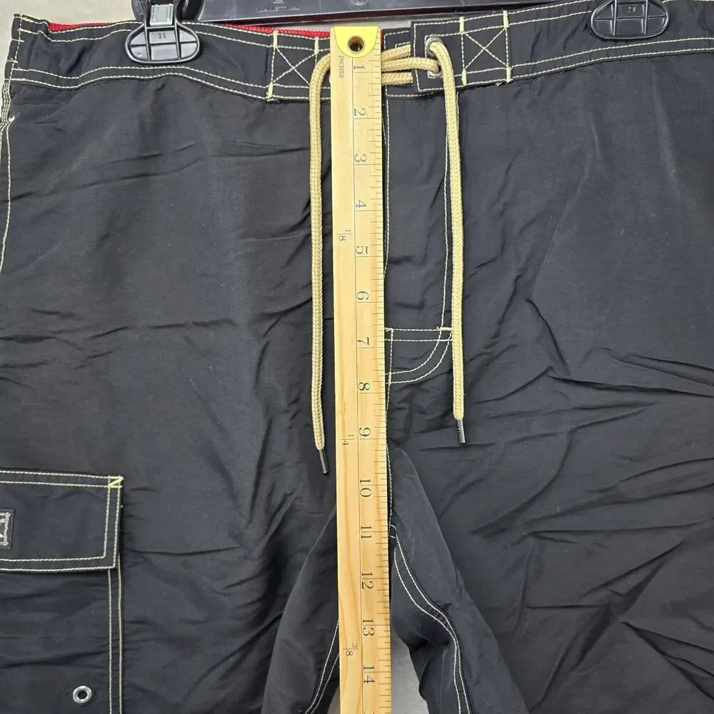 Polo Ralph Lauren Swim Shorts Mens Large Black Cargo Trunks Red Pony Logo Surf